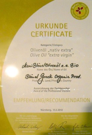 Bio Fach 2012: Empfehlung der Fachbesucher in der Kategorie Olivenöl nativ extra\\n\\n02.05.2015 11:42