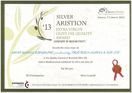 Eleotechnia 2013 - Wettbewerb für griechische Olivenöle, Silver Aristion Kategorie mittelfruchtig\\n\\n02.05.2015 10:50